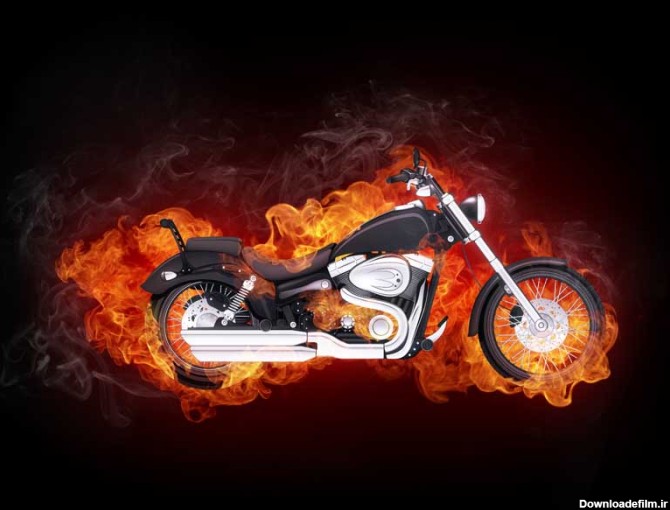 تصویر با کیفیت موتورسیکلت در آتش