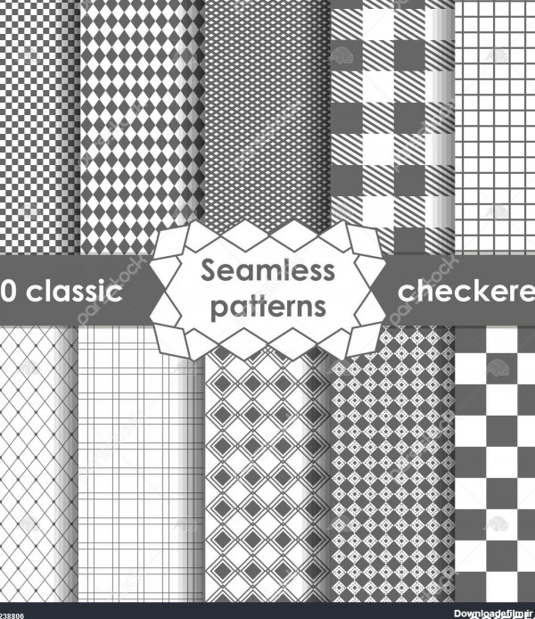 مجموعه ای از الگوی پارچه ساده شطرنجی بدون درز در خاکستری و سفید ...