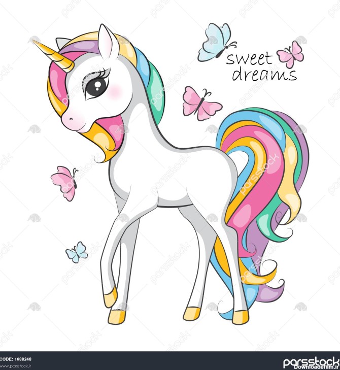 تصویر زیبا از اسب شاخدار خندان کوچک با رنگ های رنگین کمان ...