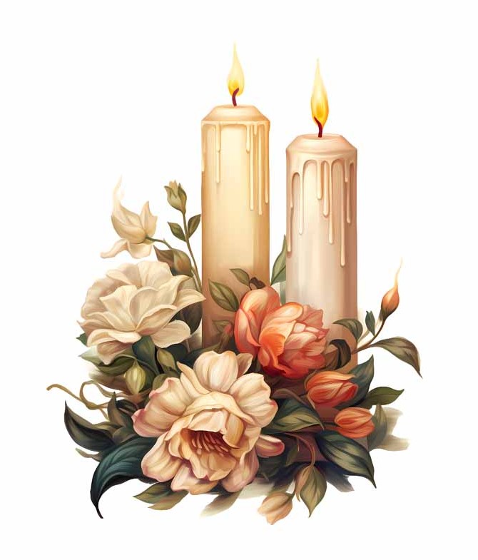 دانلود طرح شمع روشن با گلهای رنگین