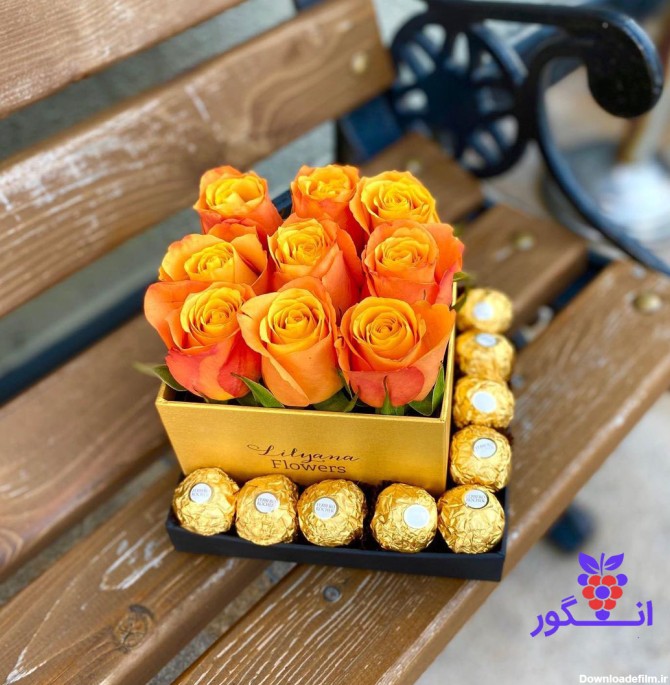 سفارش باکس گل ماهور (گل رز با شکلات)| گل فروشی آنلاین انگور