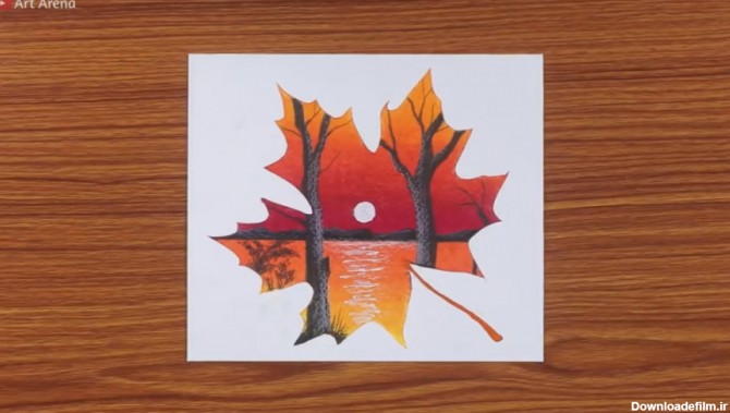 آموزش نقاشی پاستل غروب خورشید در پاییز