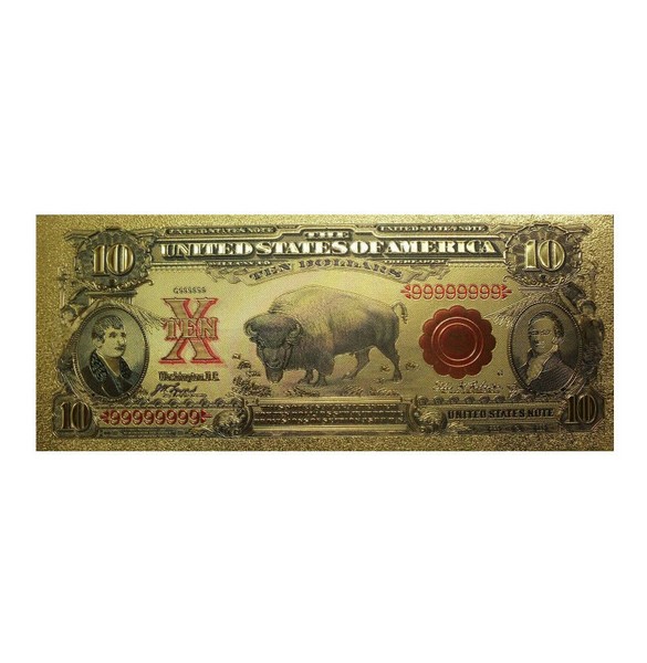 اسکناس تزئینی ده دلاری 1901 با ورقه نازک طلای 24 عیار