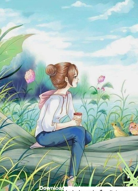 عکس کارتونی دختر در طبیعت