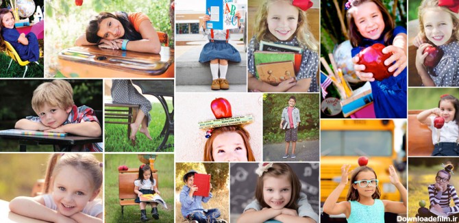 20 ایده عکاسی از کودک در روز اول مدرسه | ژست با لباس مدرسه، کتاب، گچ