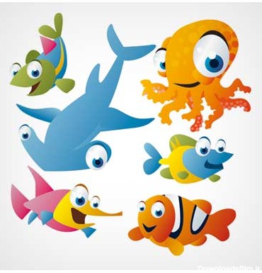 دانلود طرح وکتور فانتزی و کارتونی مجموعه ماهی های متنوع دریایی