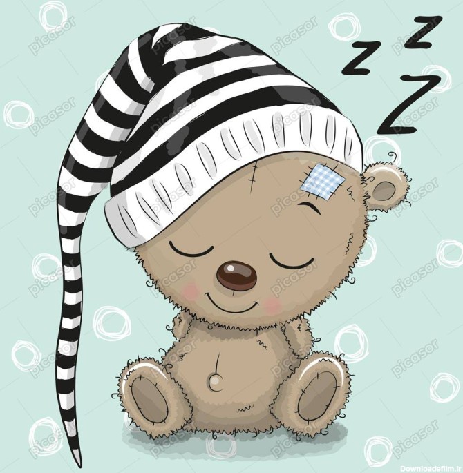 وکتور خرس کارتونی خوابالو در خواب - وکتور تدی بر با کلاه خواب ...