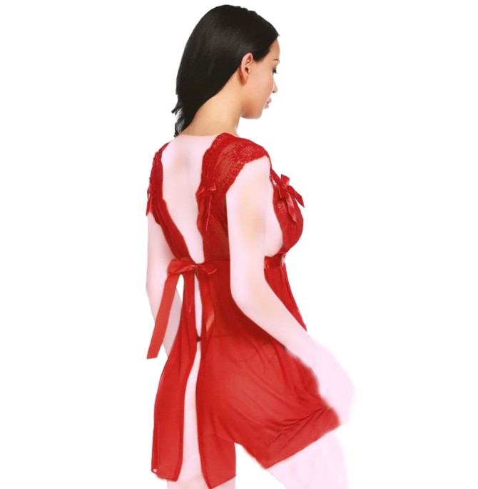 خرید لباس خواب توری قرمز k112 | قیمت لباس تور دار+در لبسی