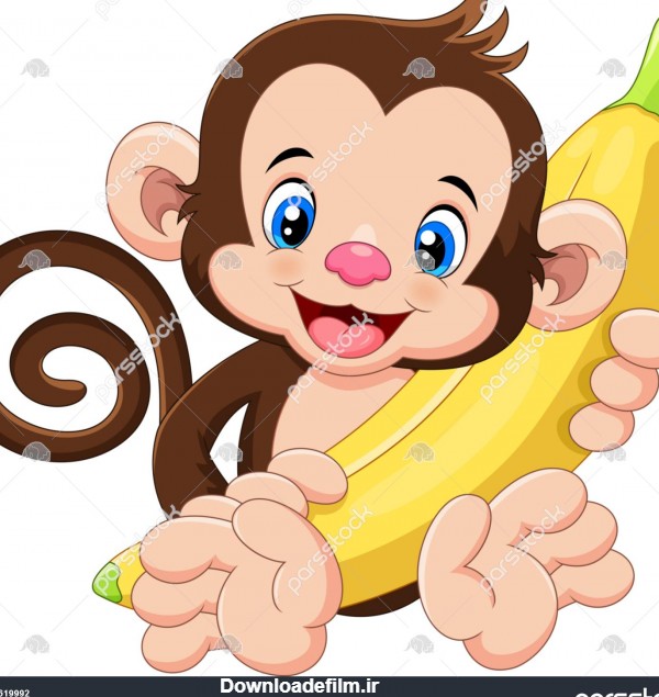 میمون بامزه کارتونی که موز در دست دارد 1619992