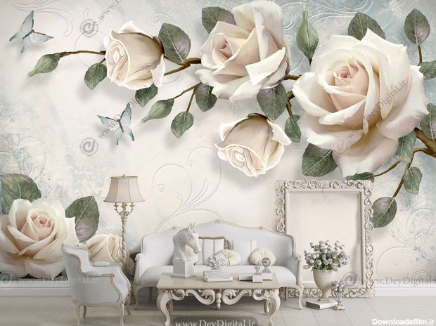 قیمت و خرید پوستر دیواری شاخه گل رز سفید BA-1026 | چاپ دی:تولید ...
