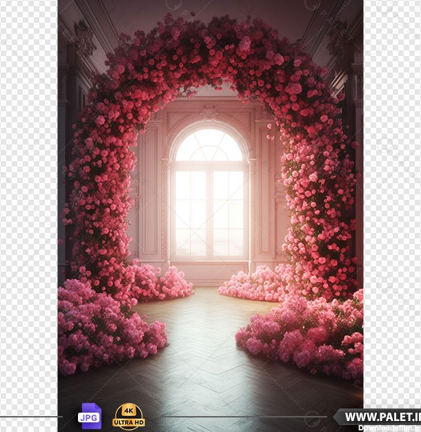 تصویر دیجیتالی طاق گل رز در اتاق با منظره نورگیر - بک دراپ ...