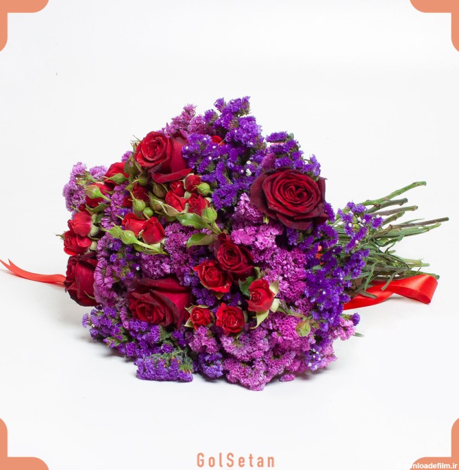 دسته گل استاتیس بنفش و رز قرمز - ارسال رایگان | گُل‌سِتان
