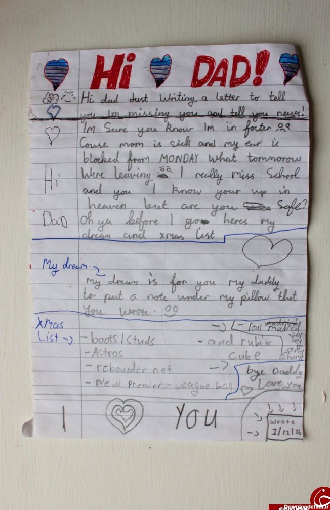 نامه دردناک کودک برای پدر فوت شده اش +عکس