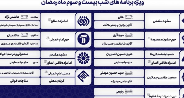 ویژه برنامه های احیای شب های قدر در تلویزیون+ جدول پخش | خبرگزاری فارس