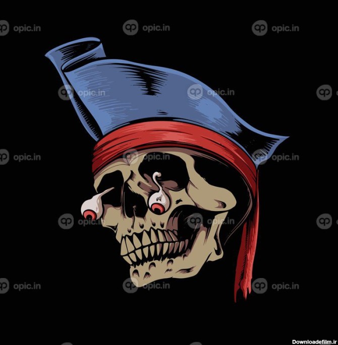 تصویر برداری از جمجمه دزدان دریایی با چشمان خونین و ترسناک | اوپیک