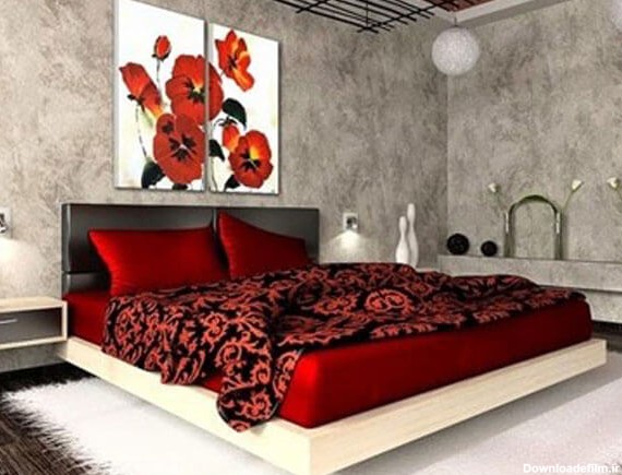 سرویس خواب عروس با رنگ قرمز طرح دار ایده هایی جهت تزیین اتاق خواب عروس با وسایل ساده