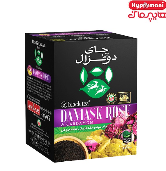 چای سیاه و تکه های گل محمدی و هل دوغزال – ۱۰۰ گرم