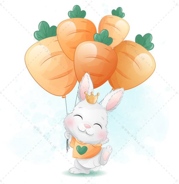 وکتور کارتونی خرگوش با بادکنک‌های هویج - وکتور لایه باز خرگوش با ...