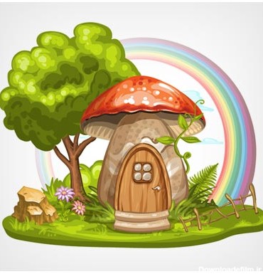 فایل رایگان وکتور کارتونی خانه قارچی در جنگل