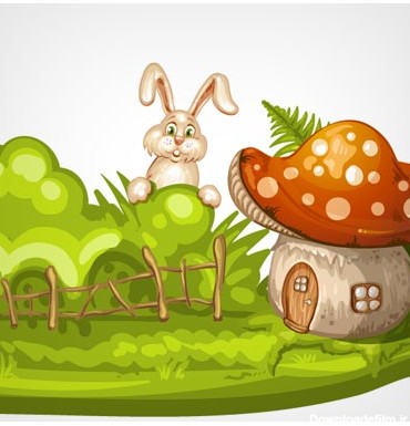 فایل رایگان وکتور کارتونی خرگوش کوچولو و خانه های قارچی