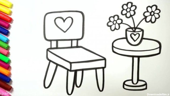آموزش نقاشی به کودکان - نقاشی صندلی میز و گل - کلیپ کودکانه - تماشا
