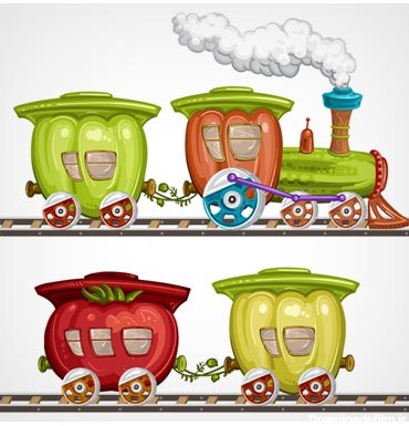 وکتور واگن های کارتونی و میوه ای قطار بصورت لایه باز