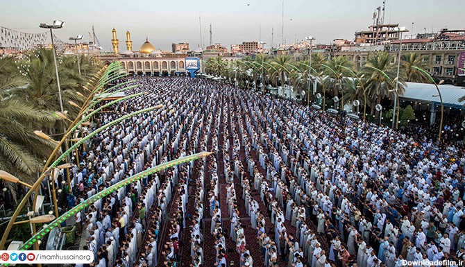 تصویر زیبا از نماز عید فطر در بین الحرمین کربلا - خبرگزاری حوزه