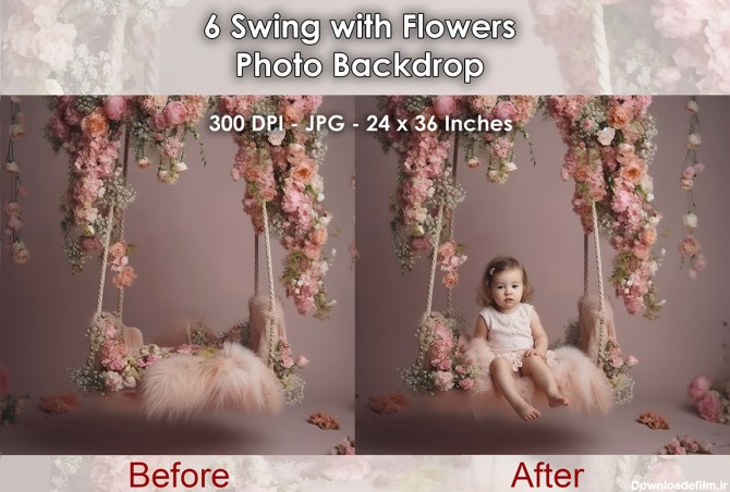 بک گراند تاب گلدار آتلیه عکاسی کودک