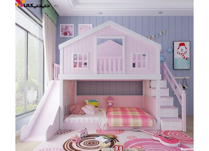 تخت خواب دو طبقه دخترانه کودک و نوجوان آمیسا مدل المیرا | نی نی کالا