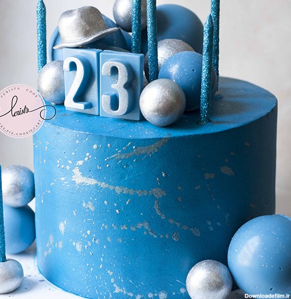 کیک شیک آبی نقره ای مردانه خامه ای | کیک و شیرینی فریستا