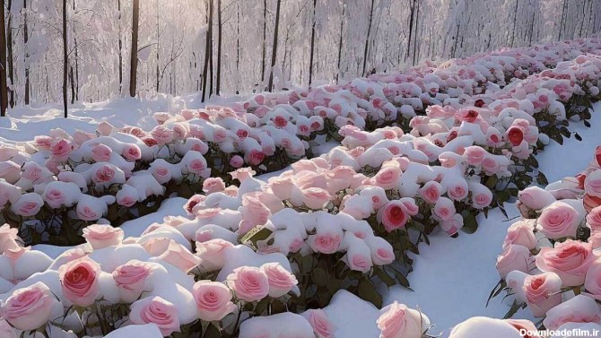 تصویر جالبی از گل های رز زیر برف