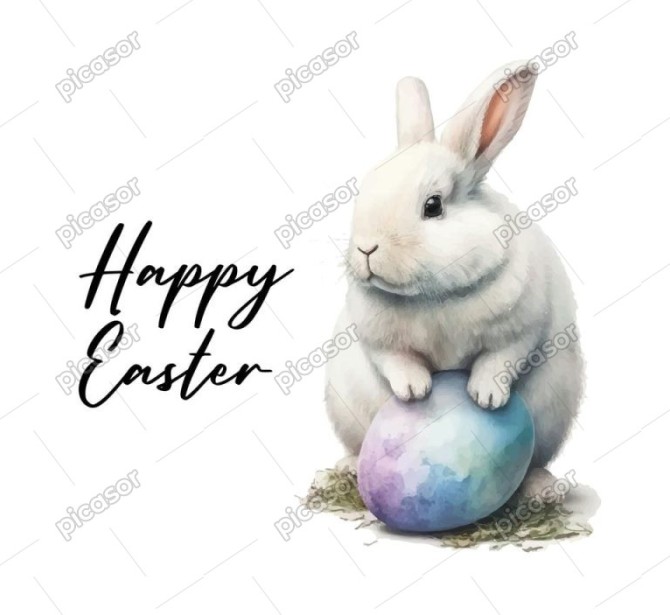 وکتور نقاشی خرگوش با تخم مرغ رنگی طرح واقعی سبک آبرنگ
