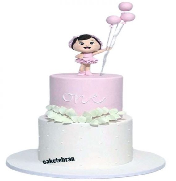کیک دختر بادکنکی صورتی کیک تهران