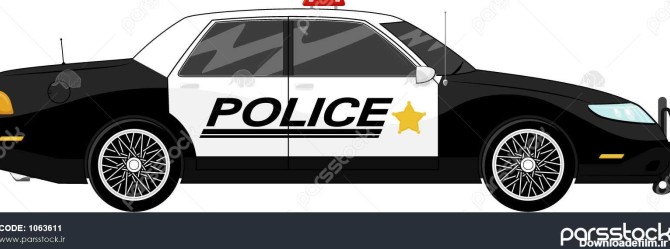 تصویر نمای جانبی ماشین پلیس جدا شده در پس زمینه سفید 1063611