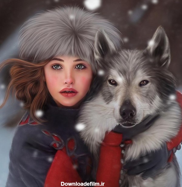 عکس دختر با گرگ زیبا