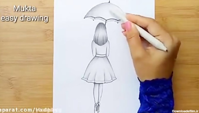اموزش نقاشی دختر با چتر