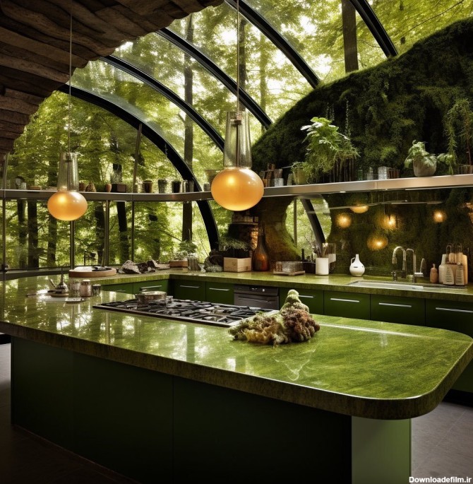 طراحی آشپزخانه ای جنگلی از خزه و رنگ های سبز (عکس)