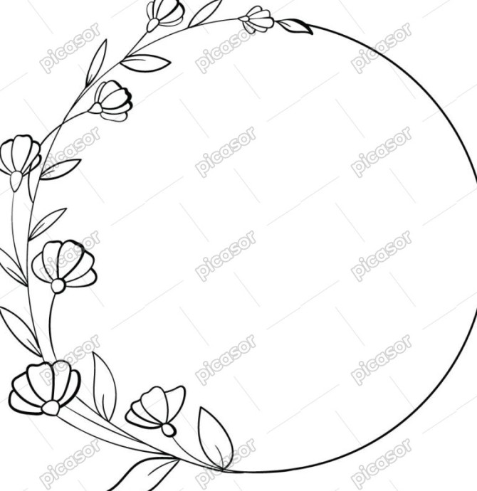 وکتور نقاشی حلقه گل و برگ خطی
