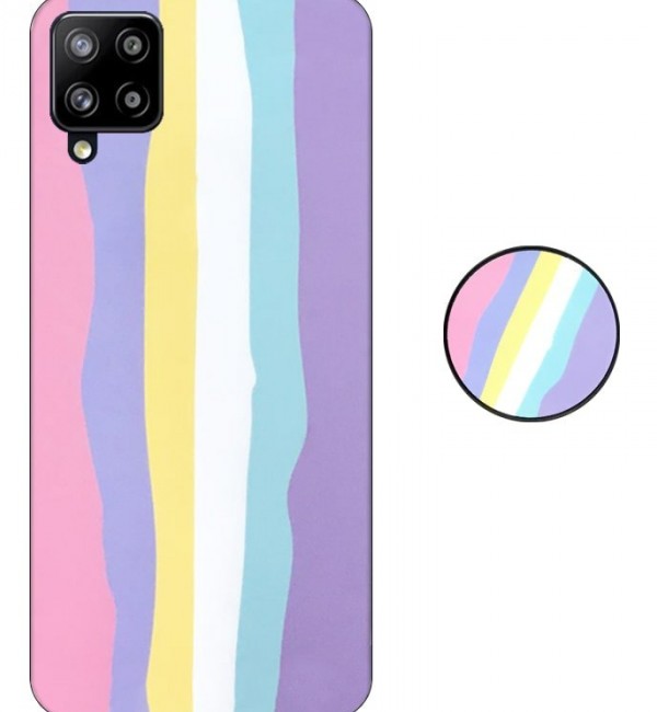 کاور گوشی سامسونگ Galaxy A22 4G مدل imd طرح رنگین کمانی پاستیلی (محافظ لنزدار) به همراه پاپ سوکت ست