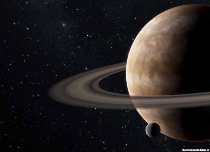 تصویر باکیفیت سیاره زحل در مقابل قمر | تیک طرح مرجع گرافیک ایران