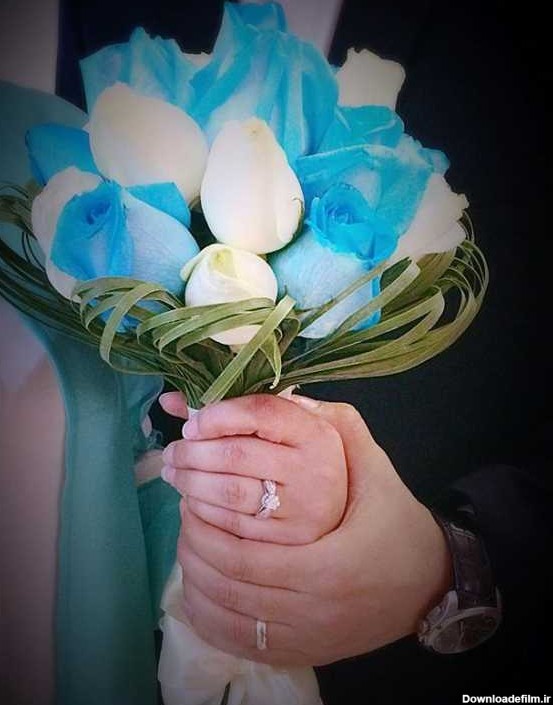 عکس حلقه ازدواج و دسته گل آبی - عکس حلقه ازدواج | نوعروس