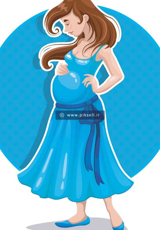 دانلود وکتور کارتونی زن حامله با لباس آبی بصورت لایه باز