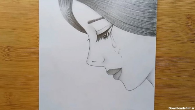 آموزش نقاشی سیاه قلم اشک ریختن دختر