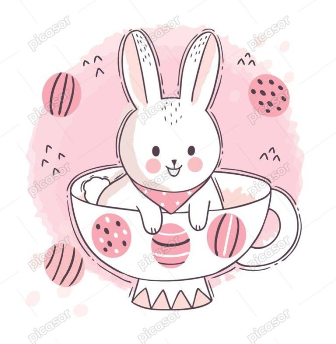 وکتور بچه خرگوش کارتونی داخل فنجان - وکتور کارتونی بچه خرگوش و فنجان