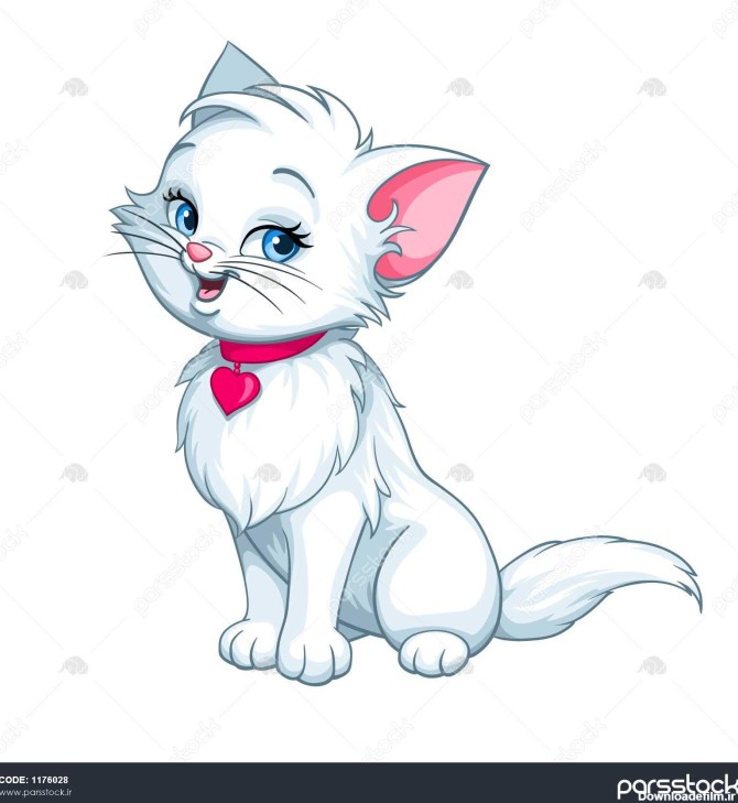 وکتور کارتونی بچه گربه سفید و سرگرم کننده شاد و بامزه گربه شخصیت ...