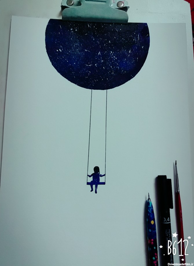 نقاشی دختر و ماه( گلکسی) - عکس ویسگون