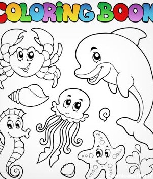 دانلود وکتور لایه باز مجموعه کاراکترهای کارتونی موجودات دریایی مناسب برای کتاب رنگ آمیزی کودک
