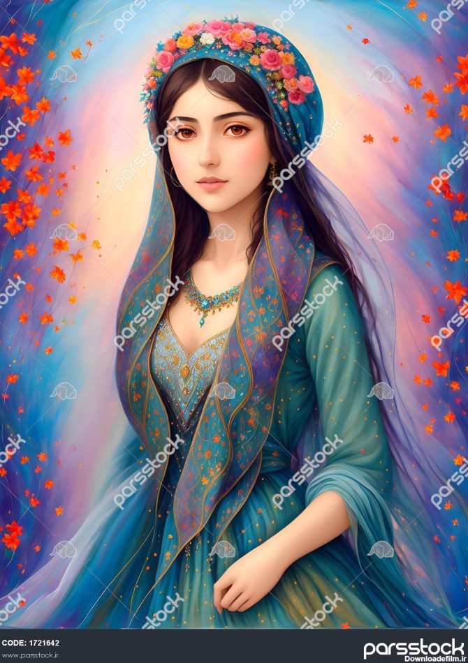 لباس محلی ایران در نقاشی دختر جوان با حجاب 1721642