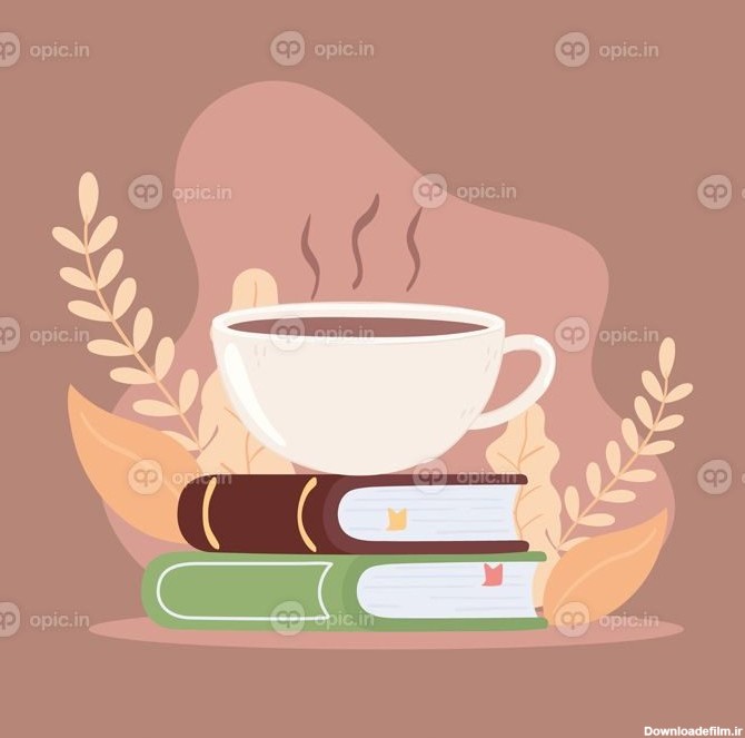 دانلود وکتور فنجان قهوه روی کتاب | اوپیک