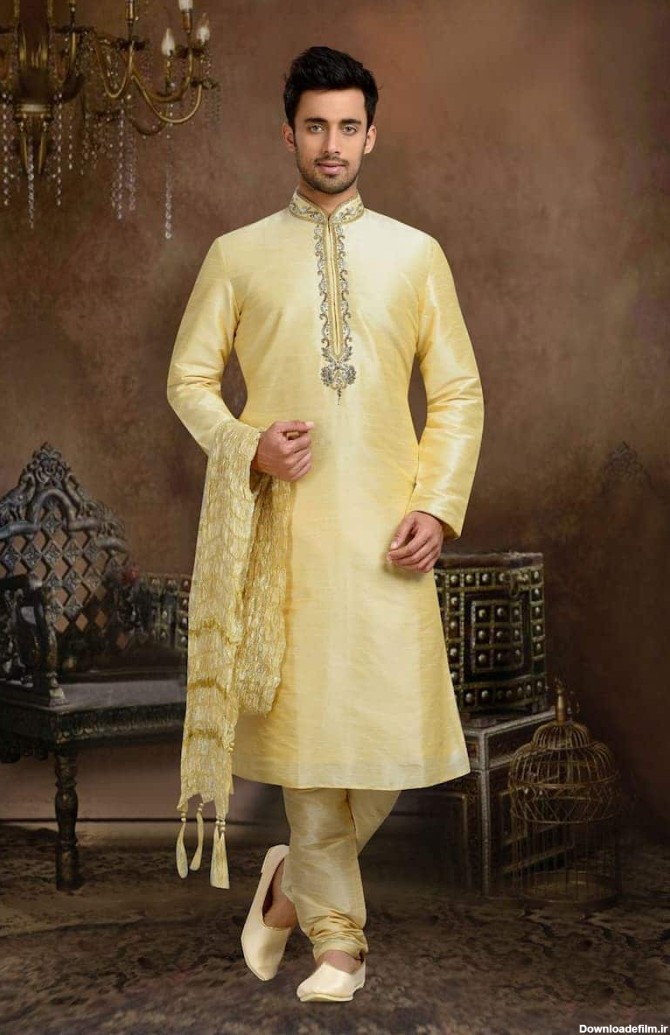 لباس هندی پنجابی؛ نخی ساتن کنفی سنگدوزی گلدوزی Shiny - آراد برندینگ